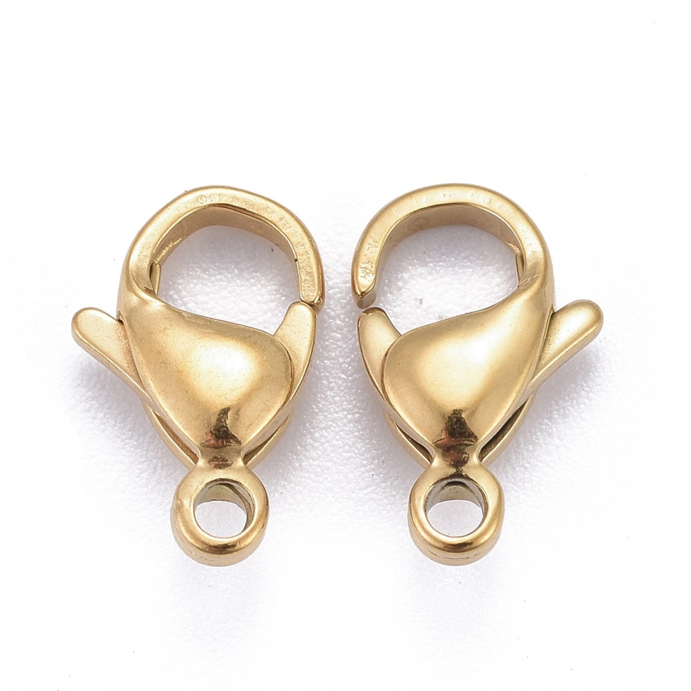 Fermoir homard INOX doré, placage ionique, plaqué or 18k, mousqueton, 9x6x3mm, trou 1,2mm