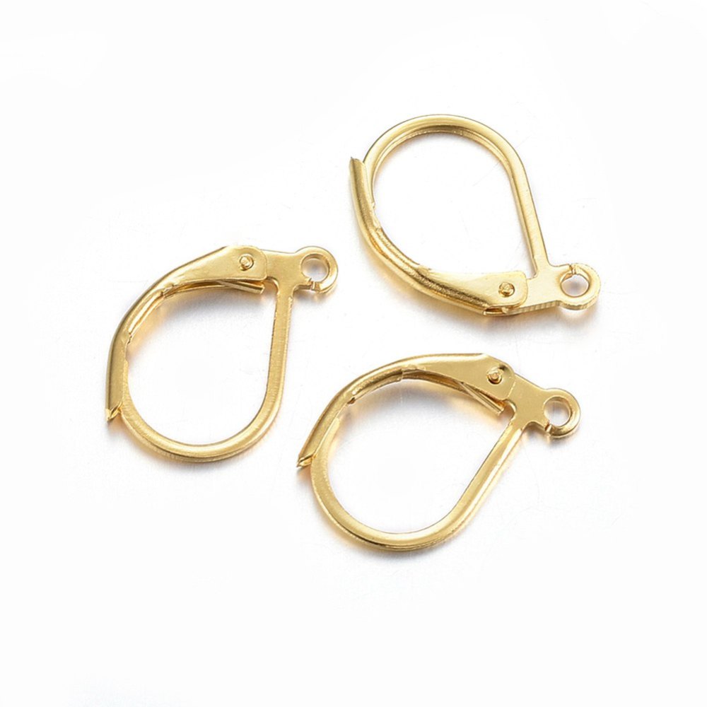 Boucle d'oreille dormeuse INOX doré, véritable plaqué or 24k,15x10x2mm, trou 1,4mm