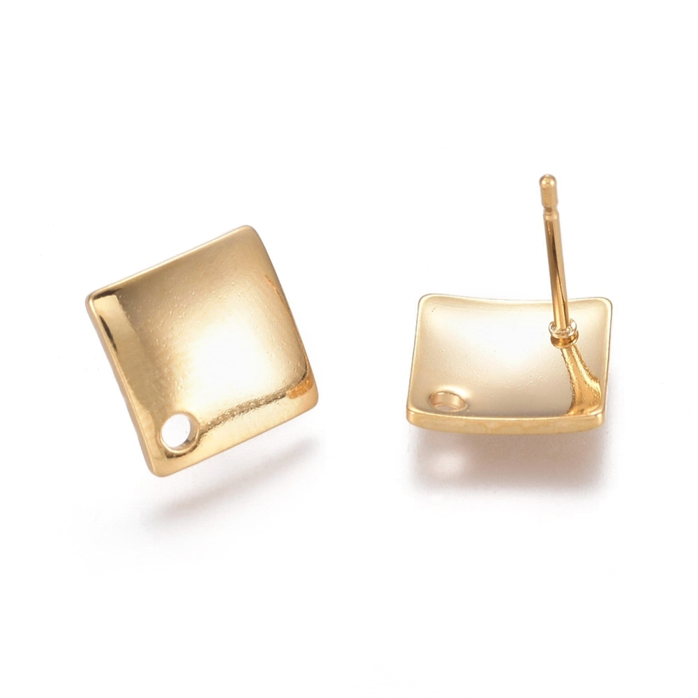 [X-STAS-E482-02G] Puce boucle d'oreille INOX doré, losange, 13,5x13,5mm, trou 1,5mm, pin 0,8 mm, l'unité