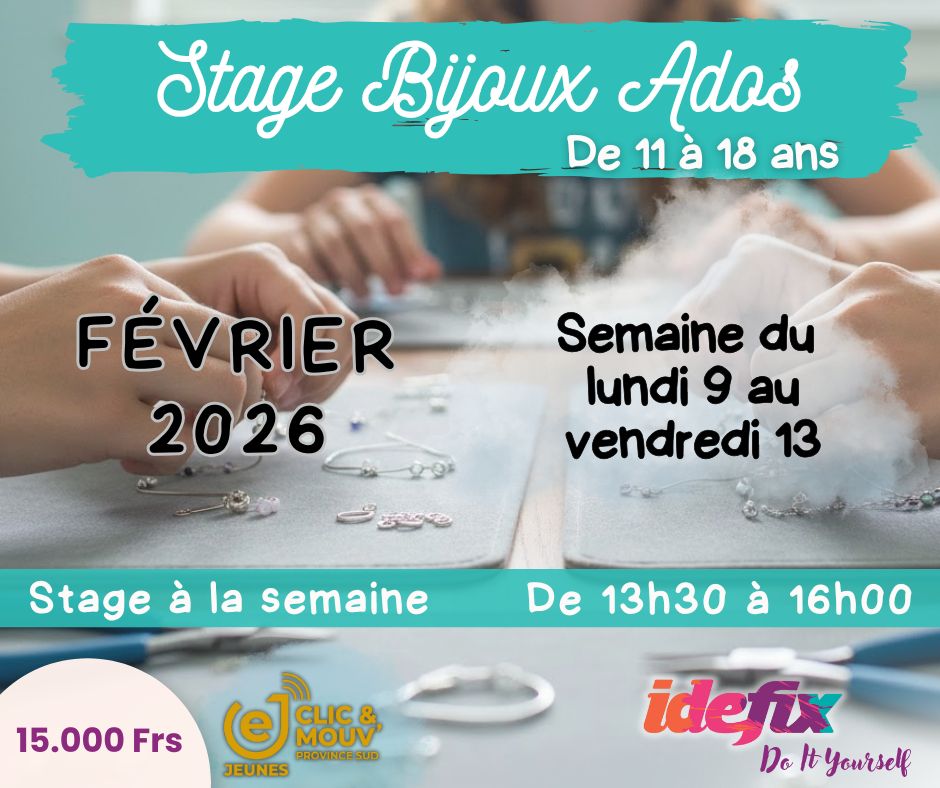 Stage BIJOUX pour ados (de 11 à 18 ans) - VACANCES SCOLAIRES D'ÉTÉ 2025/2026 (APRES-MIDI de 13h30-16h00)