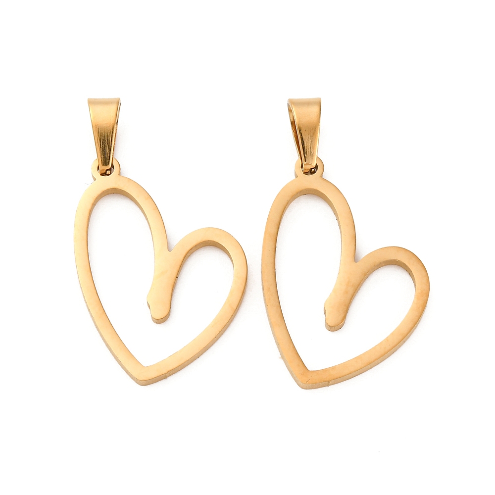 Pendentif INOX doré, placage ionique, coeur asymétrique, 19x16x1,5mm, bélière 3x5,5mm, l'unité