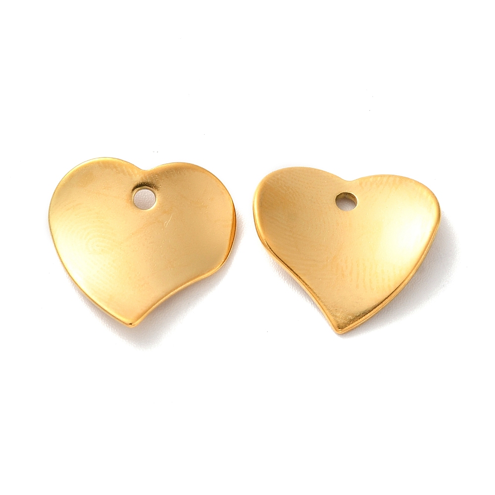 Pendentif INOX doré, placage ionique, coeur plat ondulé, 14,5x16x1,8mm, trou 1,6mm, l'unité