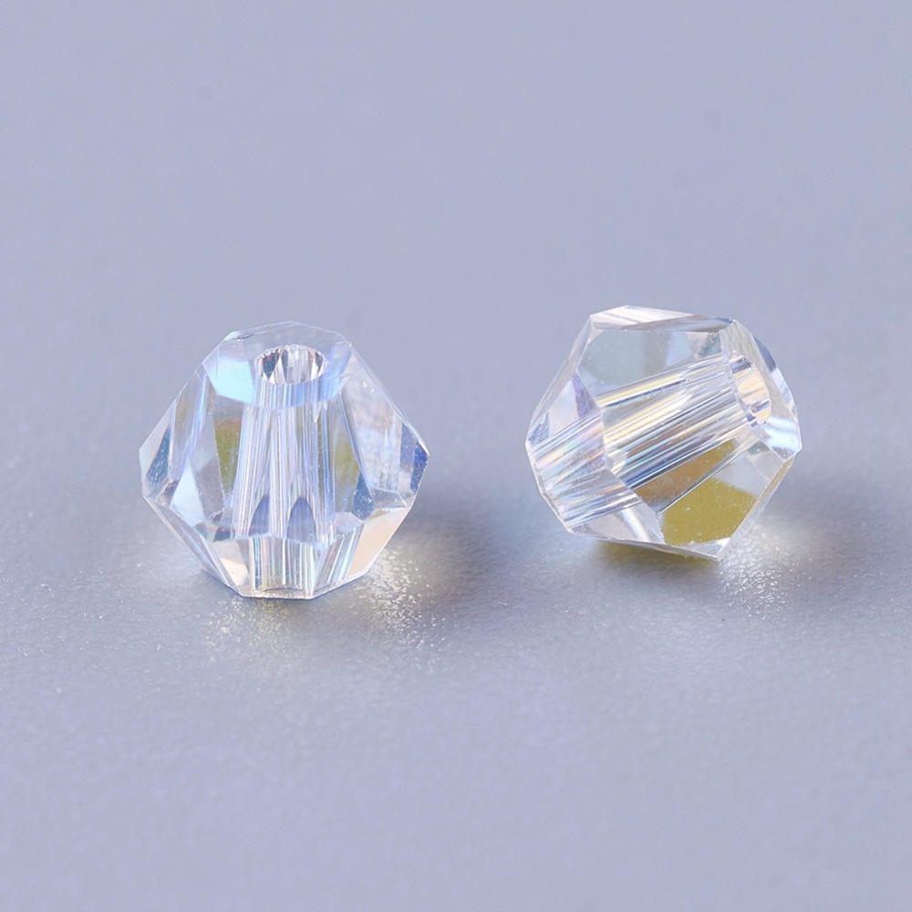Perle en verre, toupie, couleur cristal, 4x3,5mm, trou 0,9mm, l'unité