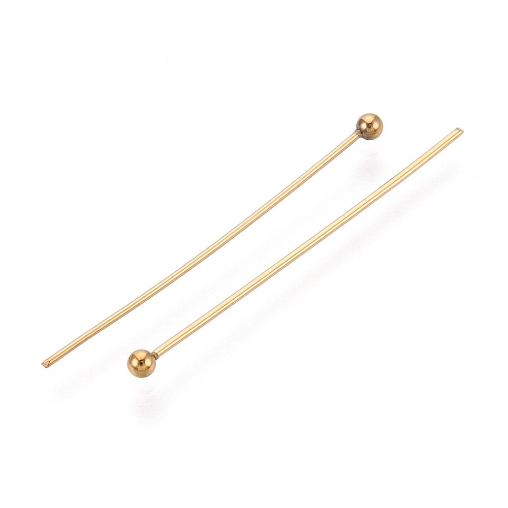 Tige INOX doré, placage ionique, tête avec boule, 30x0,6mm, boule 2mm, l'unité