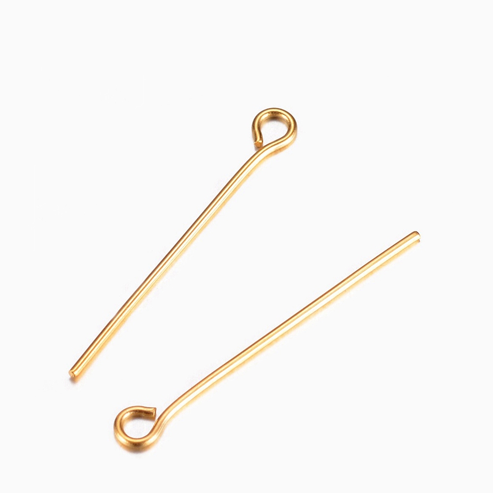 Tige INOX doré, placage ionique, tête avec boucle, 30x0,6mm, boucle 2mm, l'unité