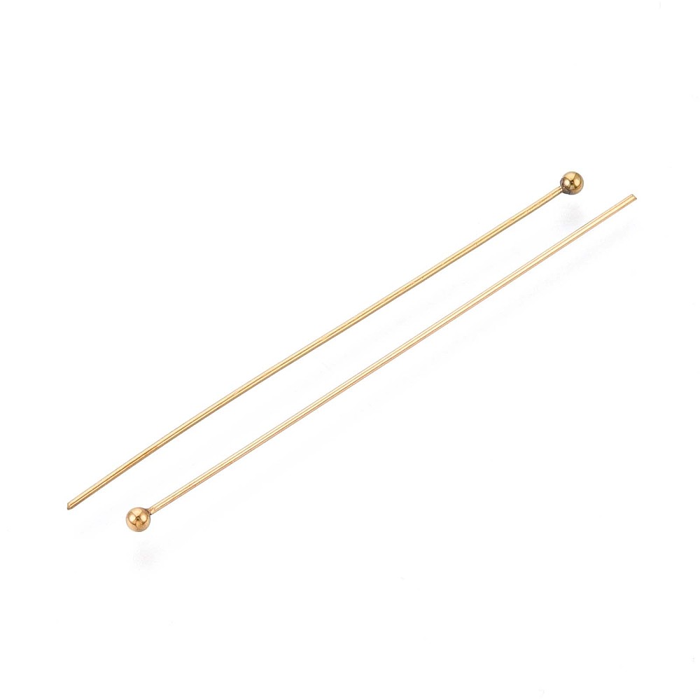 Tige INOX doré, placage ionique, tête avec boule, 50x0,6mm, boule 2mm, l'unité