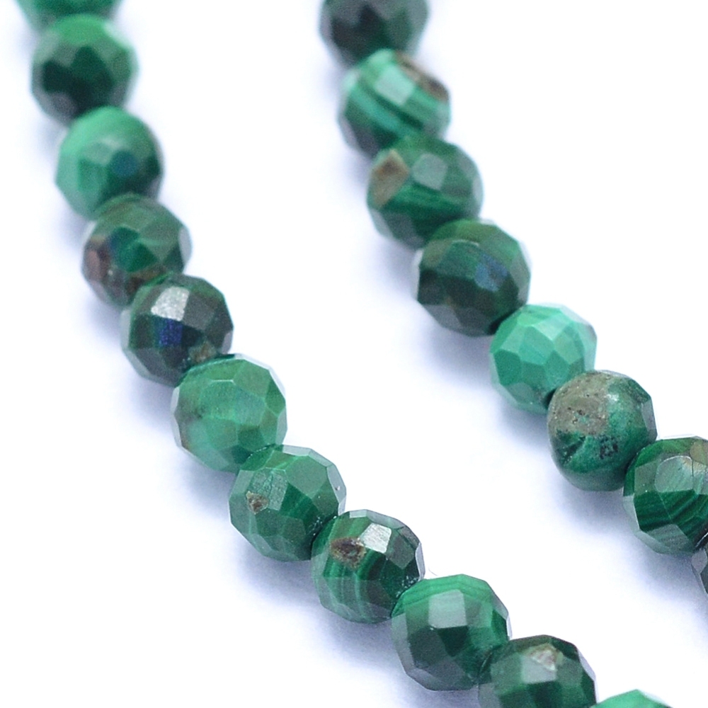 Pierre Malachite, naturelle, ronde à facettes, 3mm, trou 0,6mm, l'unité