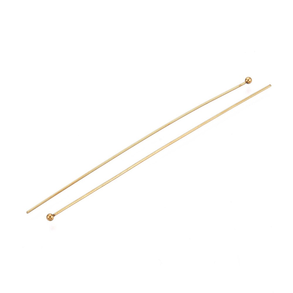[STAS-T065-70mm-20G] Tige INOX doré, placage ionique, tête avec boule, 70x0,6mm, boule 2mm, l'unité