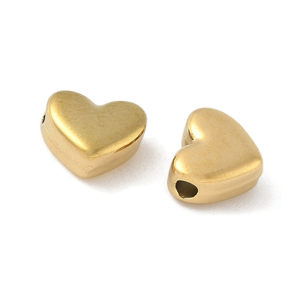 Perle en INOX doré, placage ionique, plaqué or 18k, coeur creux, 7x8x3,5mm, trou 1,6mm, l'unité