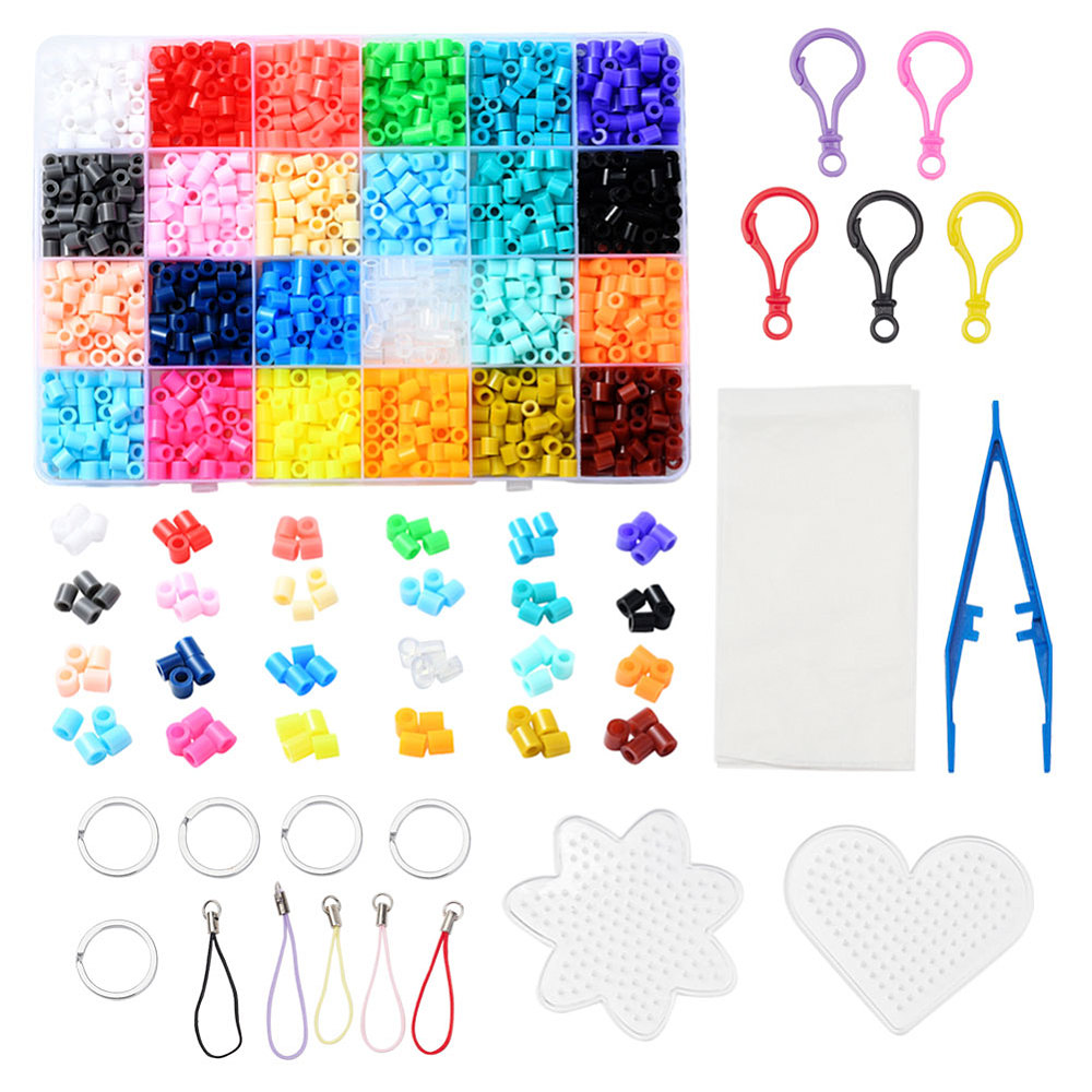 [DIY-YW0003-24] Coffret perles à repasser 5x5mm, trou 3mm, 24 couleurs, 1680 pcs et tous les accessoires
