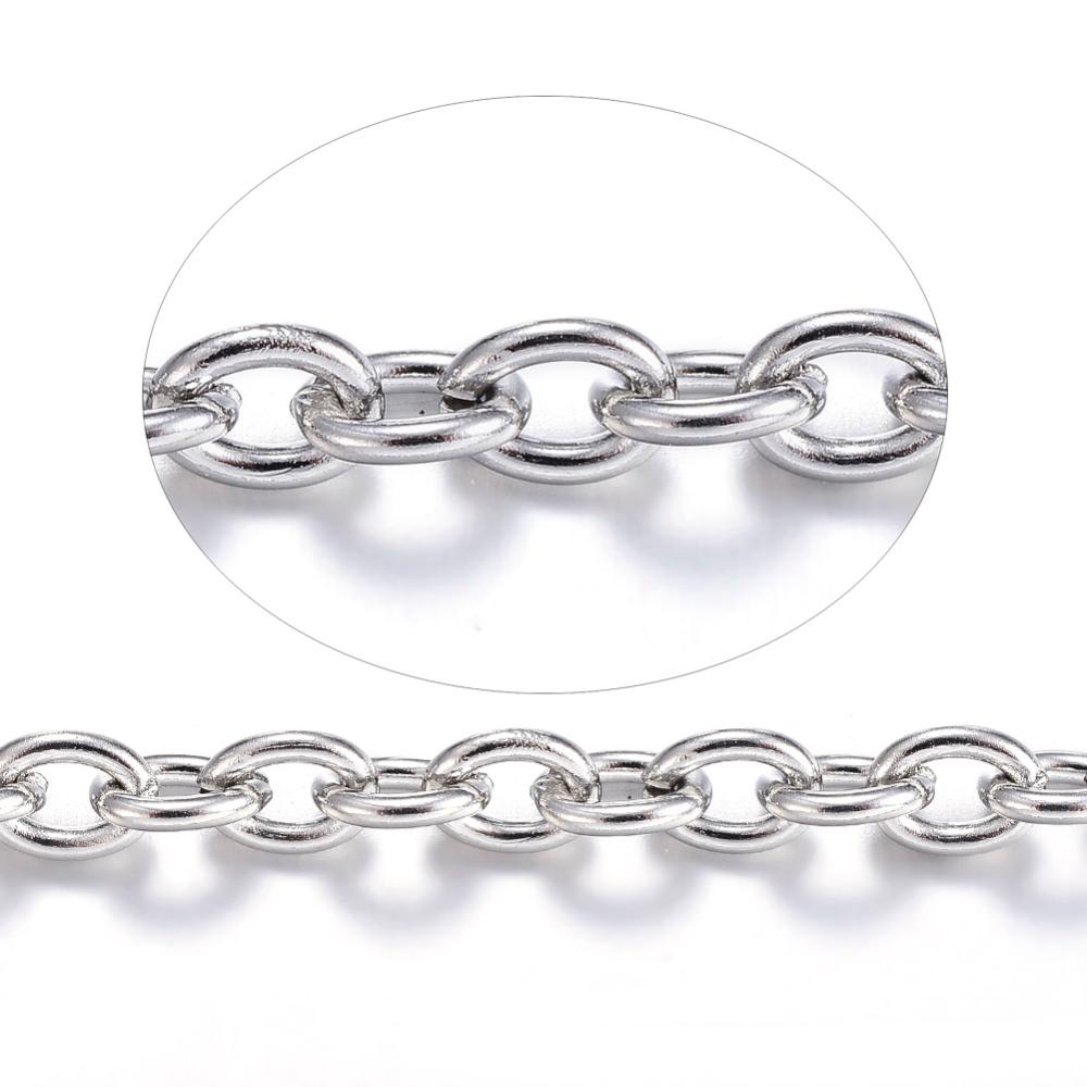 Chaîne en INOX argenté, ovale, non soudée, 4x3x0,8mm, au mètre