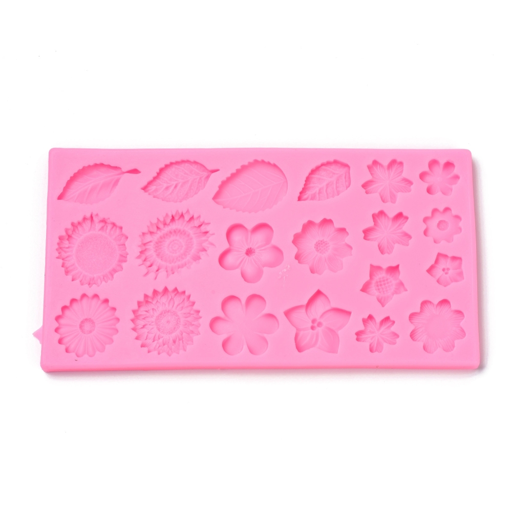 [DIY-I078-10] Moule en silicone, fleurs et feuilles, 172x88,5x8mm, diamètre intérieur 17~36x9~26 mm, l'unité