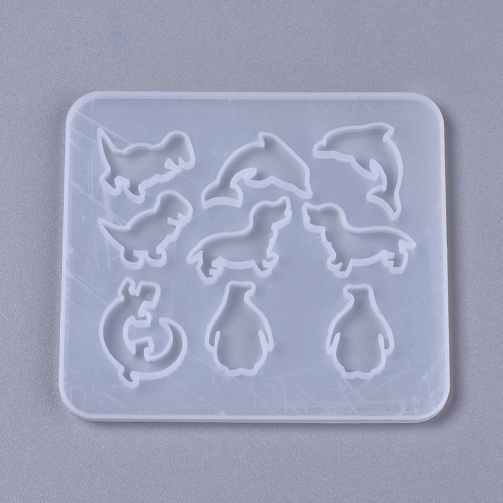 [DIY-F041-03D] Moule en silicone, dauphin, dinosaure, chien, pingouin et caméléon, 109x96x4mm, l'unité