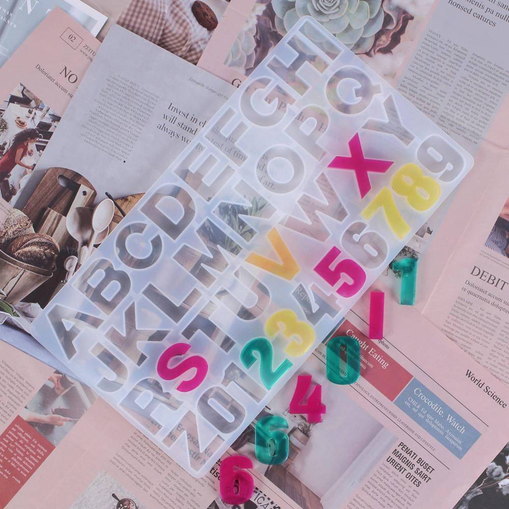 Moule en silicone, plaque lettres et chiffres, 360x194x10mm, lettres 4x4cm