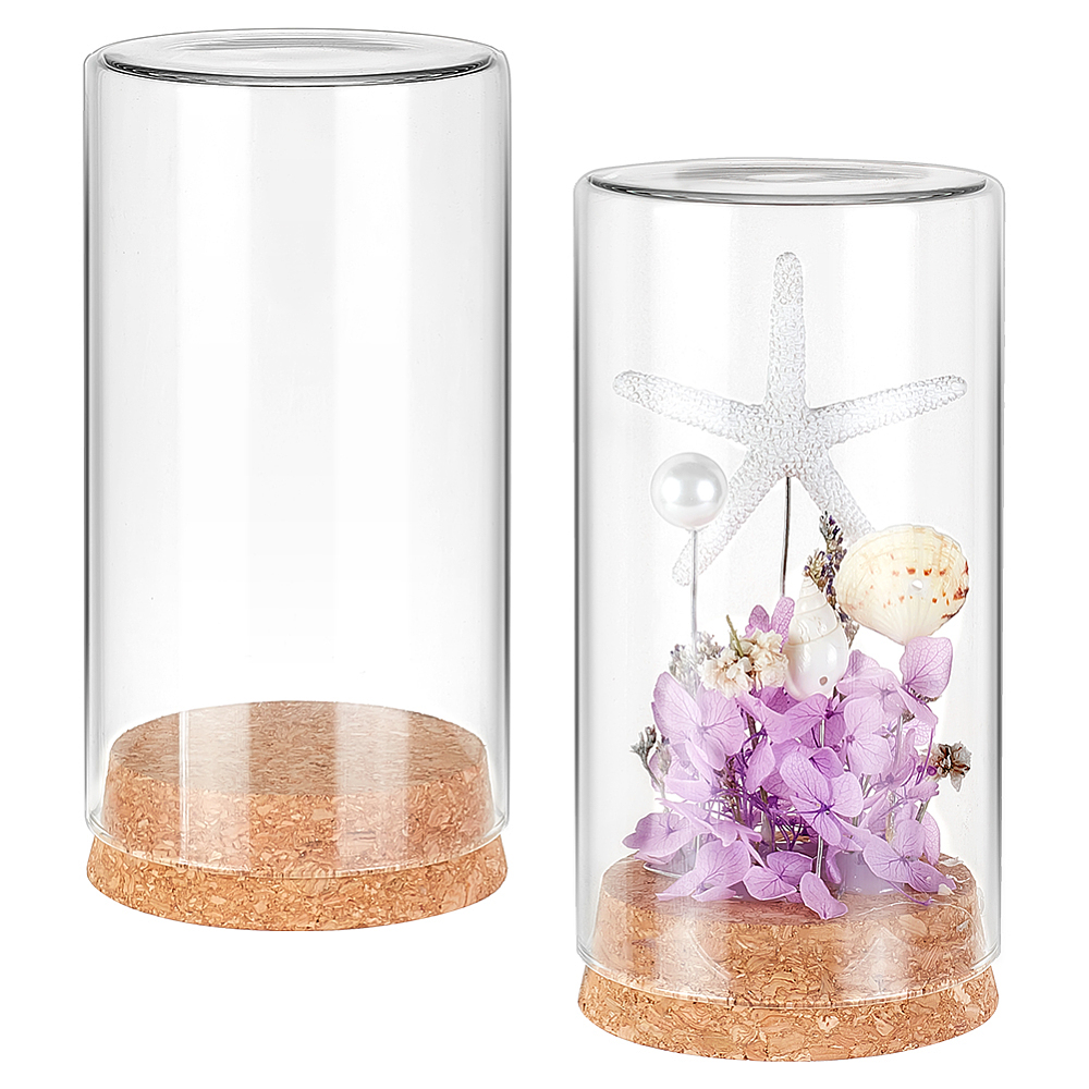 [AJEW-WH0083-46A] Cloche/pot/contenant en verre avec bouchon en liège, 12,8x6,5 cm, l'unité