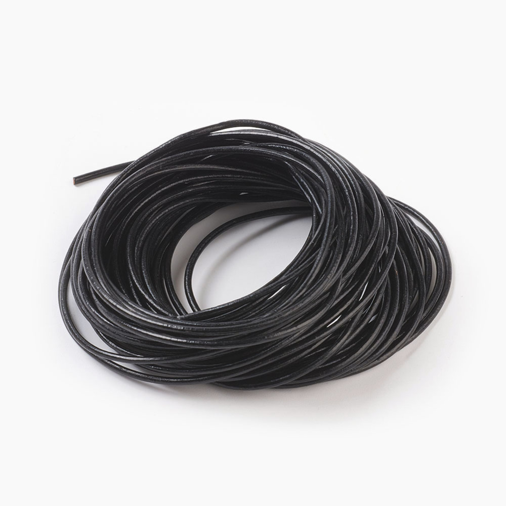 Cordon en cuir rond, NOIR, 2mm, rouleau de 10m