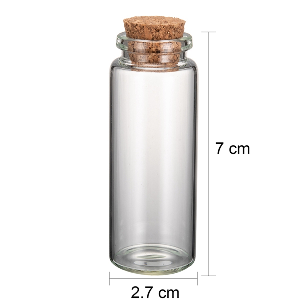 Fiole en verre avec bouchon en liège, 70x27mm, ouverture 2cm, 25ml, l'unité