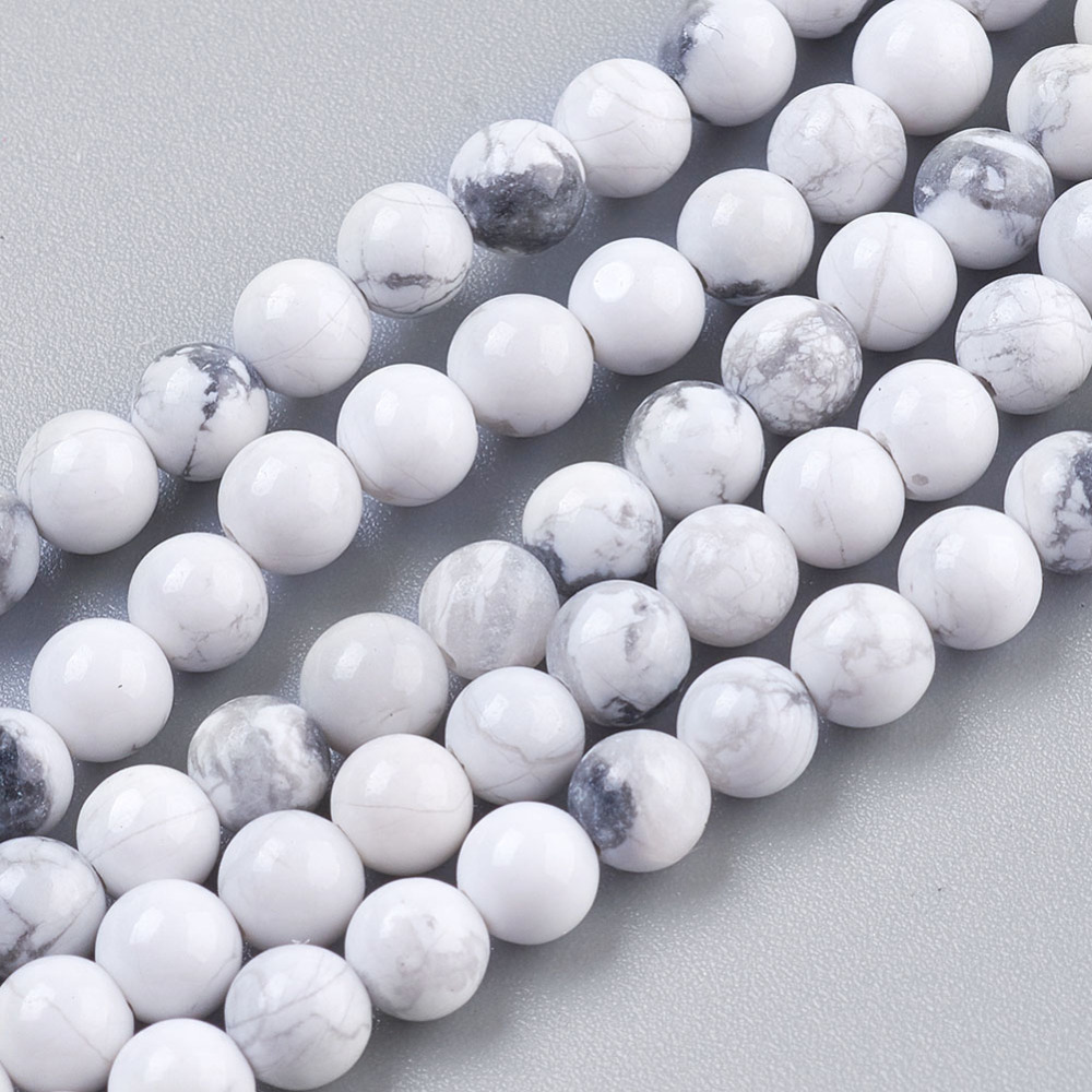Pierre Howlite, naturelle, blanche, ronde, 4.5mm, trou 1mm