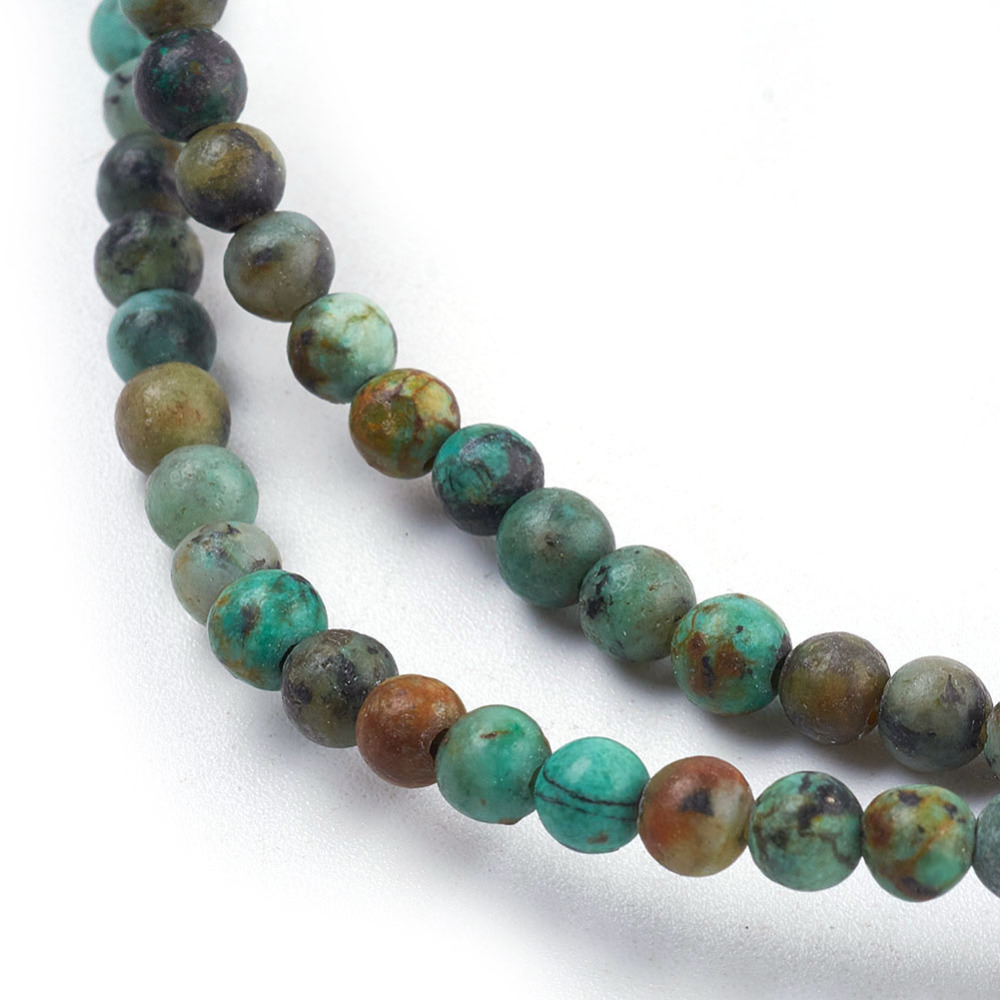 [6432 TURQ-G037-4mm] Pierre Turquoise africaine, naturelle, ronde, 4mm trou 1mm (origine Afrique)