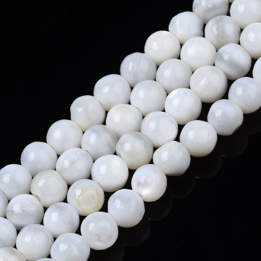 Perle Coquillage naturel, blanc, ronde, 4mm, trou 0,4mm