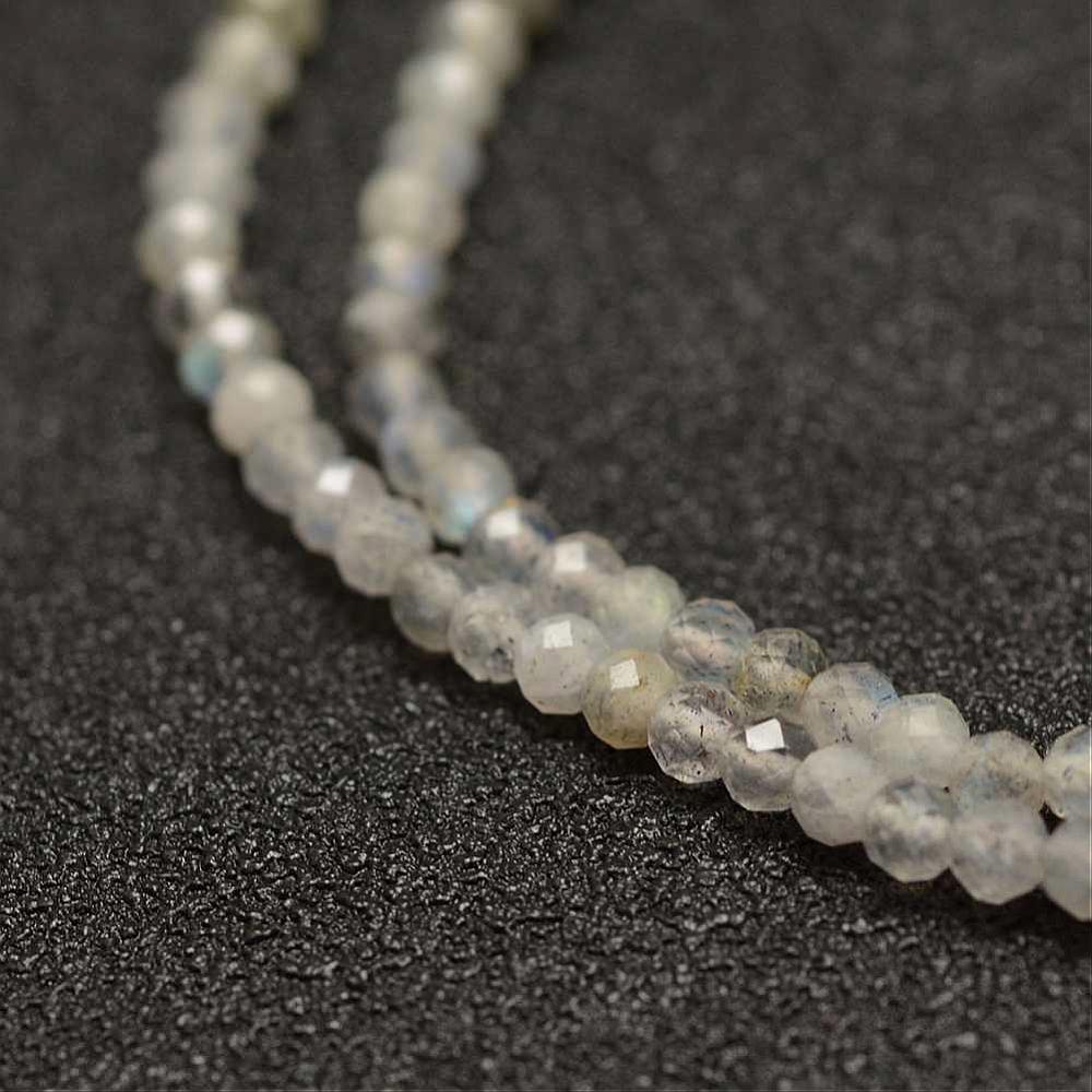 [G-K182-2mm-25A] Pierre Labradorite, naturelle, grade A, grise, ronde à facettes, 2mm, trou 0,5mm
