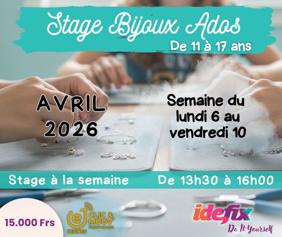 Stage BIJOUX pour ADOS (de 11 à 17 ans) - Vacances scolaires d'AVRIL 2026 - (APRES-MIDI de 13h30-16h00)