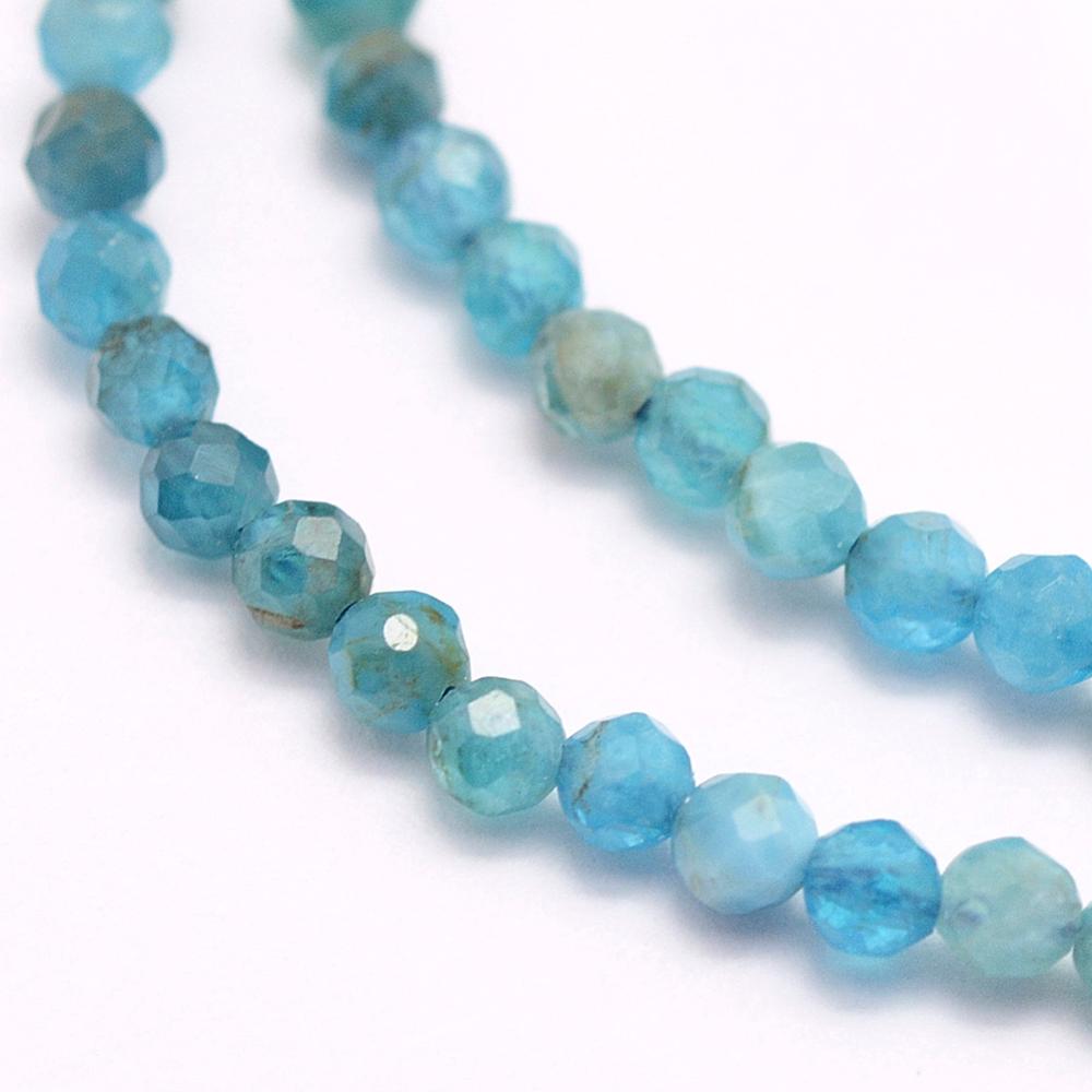 [G-F509-17-2mm] Pierre Apatite, bleu naturel, ronde à facettes, 2mm, trou 0.5mm
