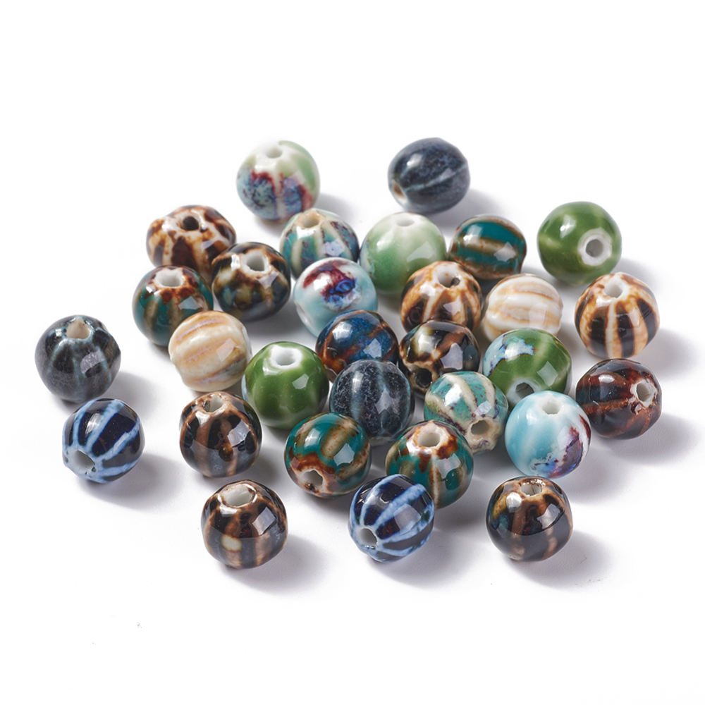 [PORC-S498-24-M] Perle en porcelaine émaillée, artisanal, ronde, couleur mixte, 12x10x10mm, trou 2mm, l'unité