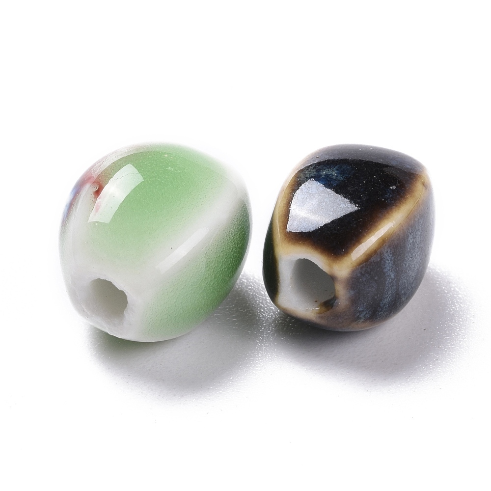 Perle en porcelaine émaillée, artisanal, ovale, couleur mixte, 14x10x10mm, trou 2,5mm, l'unité