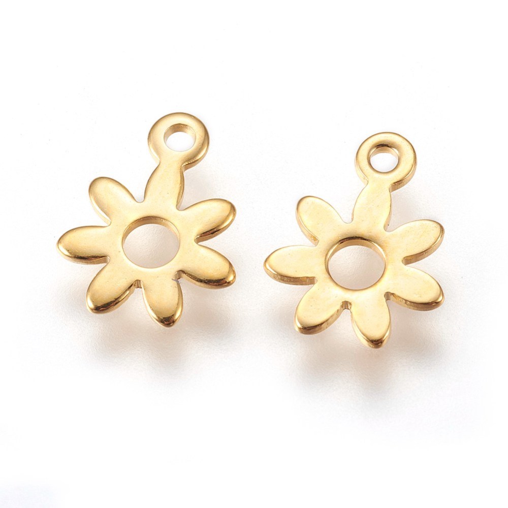 Pendentif INOX doré, fleur, 10,5x8x0,5mm, trou 1,2mm, l'unité