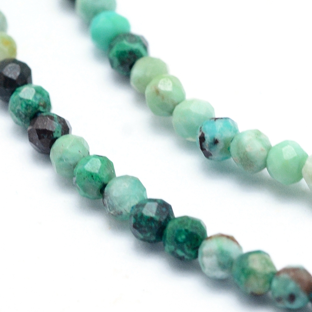 [G-G823-13-3.5mm] Pierre Chrysocolle, naturelle, ronde facettée, 3.5mm trou 0.7mm