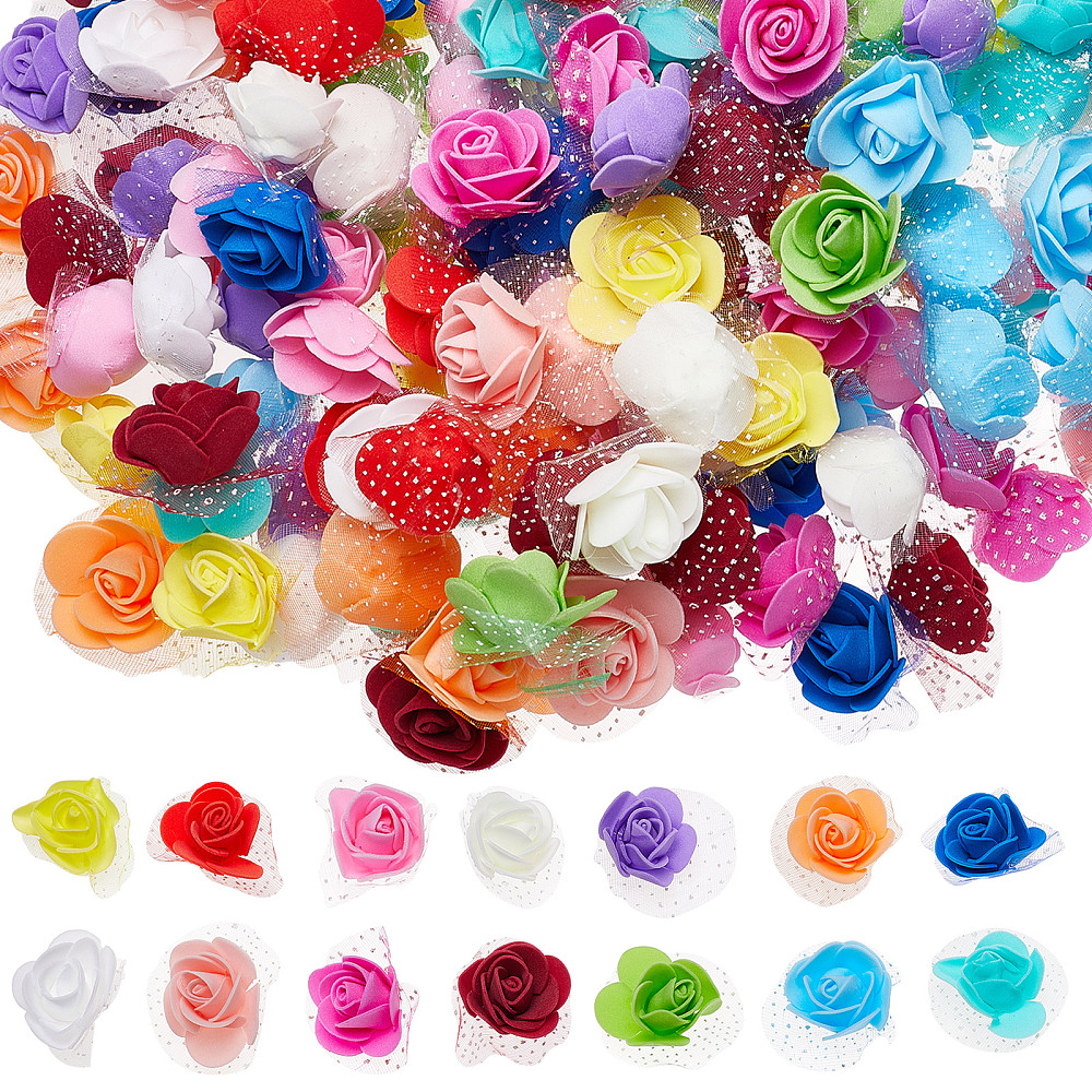 [DIY-CP0008-68] Fleur artificielle en mousse, avec organza, COULEURS MIXTES, 45x40x22mm, à l'unité