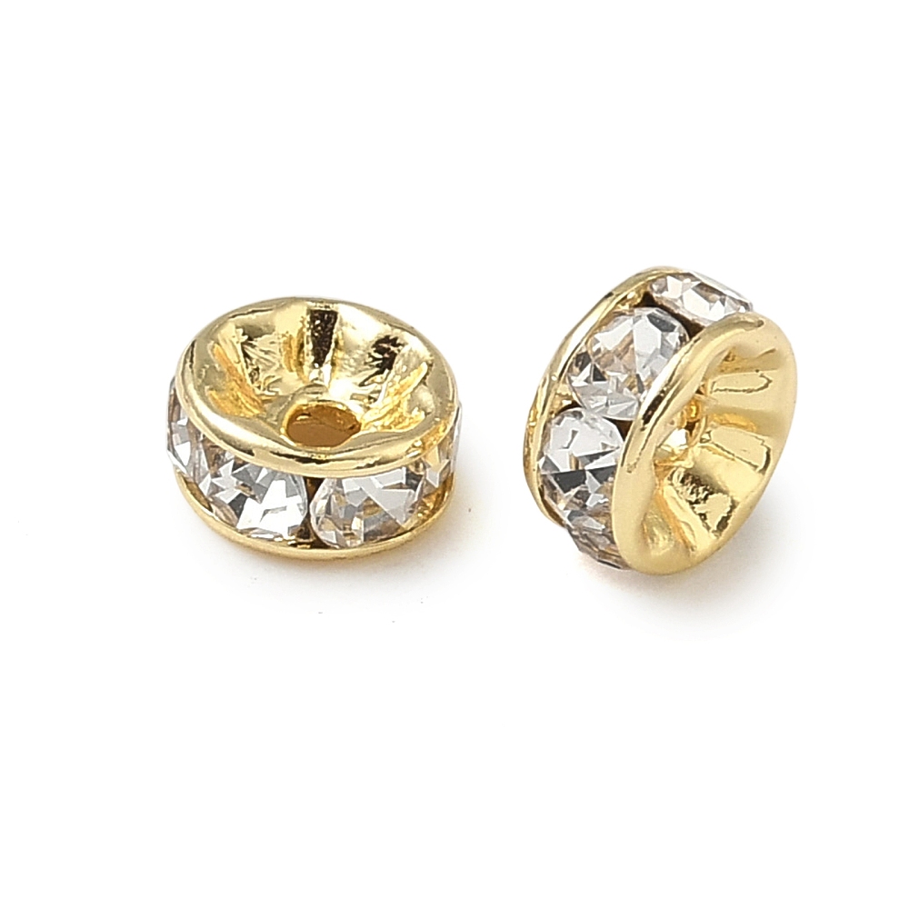 Perle séparateur en INOX doré, placage ionique, plaqué or 18k, avec strass, 8x4mm, trou 1,2mm, l'unité