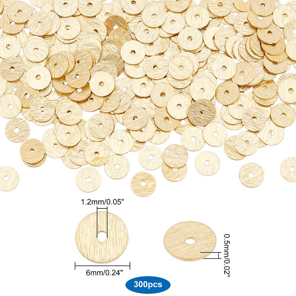 [KK-PH0004-12] Séparateur en laiton doré, rondelle, 6x0,5mm, trou 1,2mm, l'unité