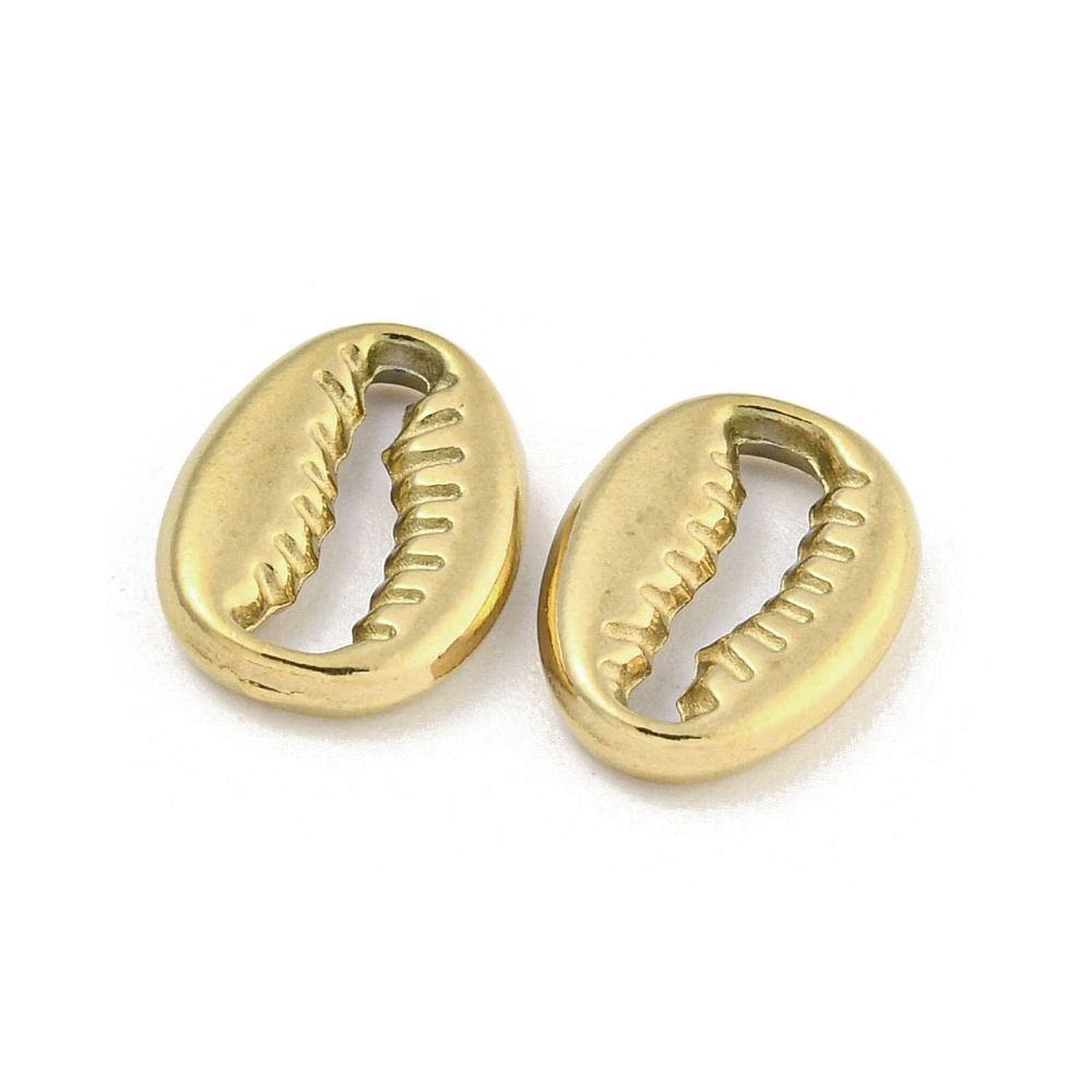 Estampe INOX doré, cauris coupé, placage ionique, plaqué or 18K, 11,5x8x2mm, trou 2x9mm, l'unité