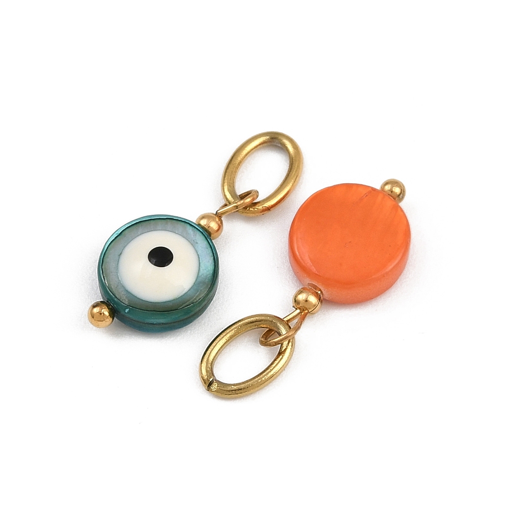 Pendentif INOX doré, mauvais œil en émail naturel teinté, placage ionique, plaqué or 18k, 14x8x3,5mm, trou 5x3mm, l'unité