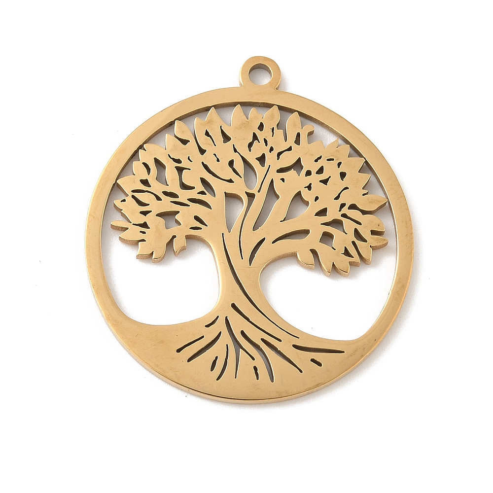 Pendentif INOX doré, placage ionique, arbre de vie, plaqué or 18k, 33x30x1,5mm, trou 2mm, l'unité