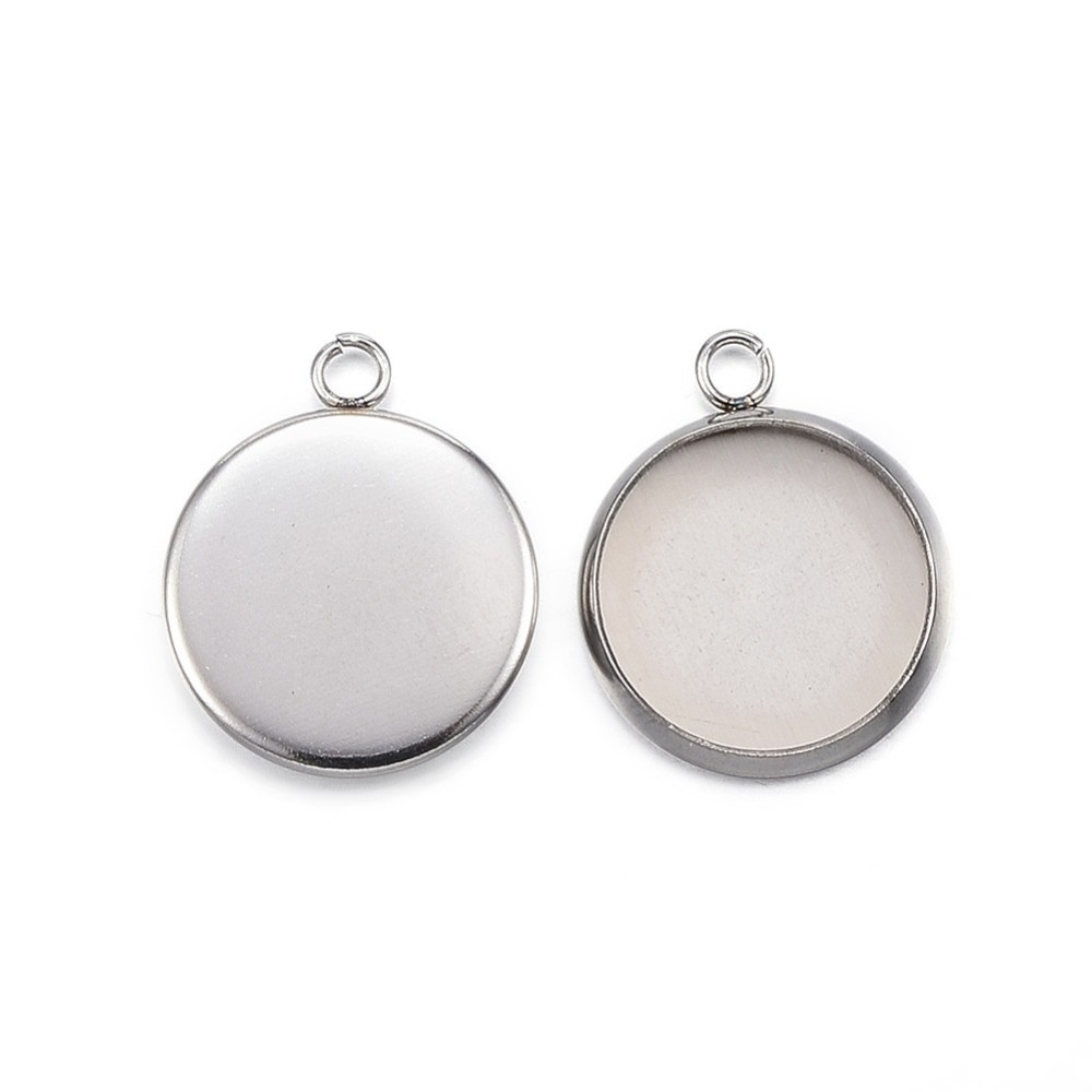 [X-STAS-G127-13-12mm-P] Pendentif INOX argenté, rond, support cabochon, plateau 12mm, 16,5x13,5x2mm, trou 1,8mm, l'unité