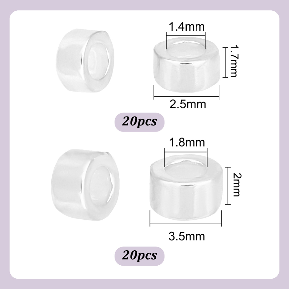 Perle séparateur en argent S925, colonne, 2,5~3,5x1,5~2mm, trou 1,4~1,8mm, l'unité