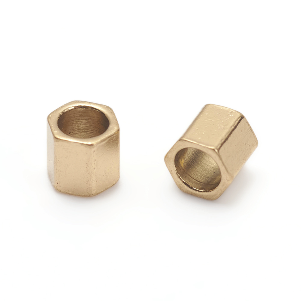 Perle séparateur INOX doré, placage ionique, héxagone, 2,1x2,1x2mm, trou 1,4mm, l'unité