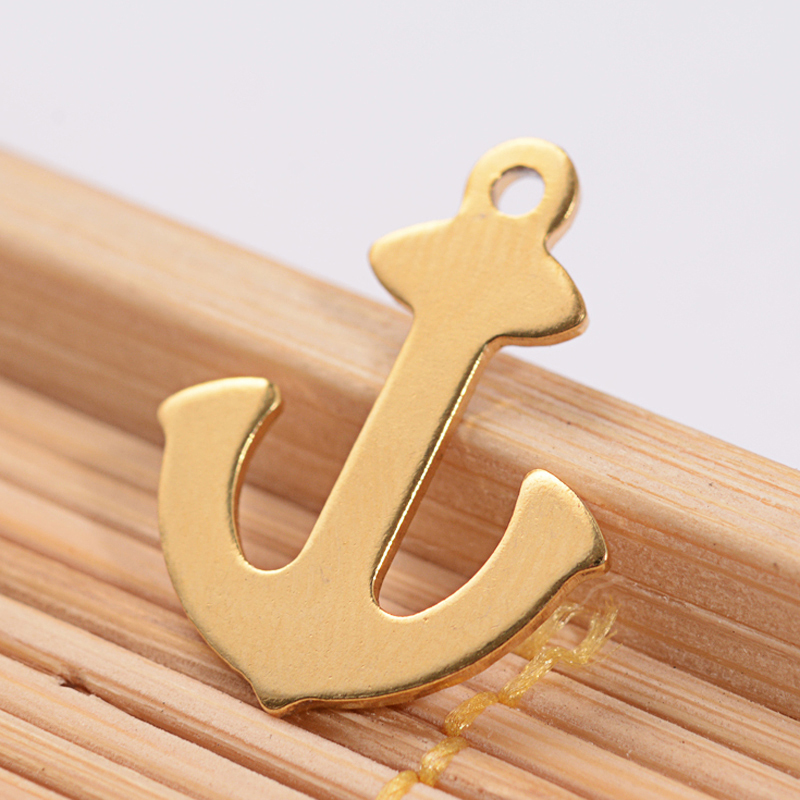 [STAS-L159-01G] Pendentif INOX doré, placage ionique, ancre marine, 16x13x1mm, trou 1mm, l'unité