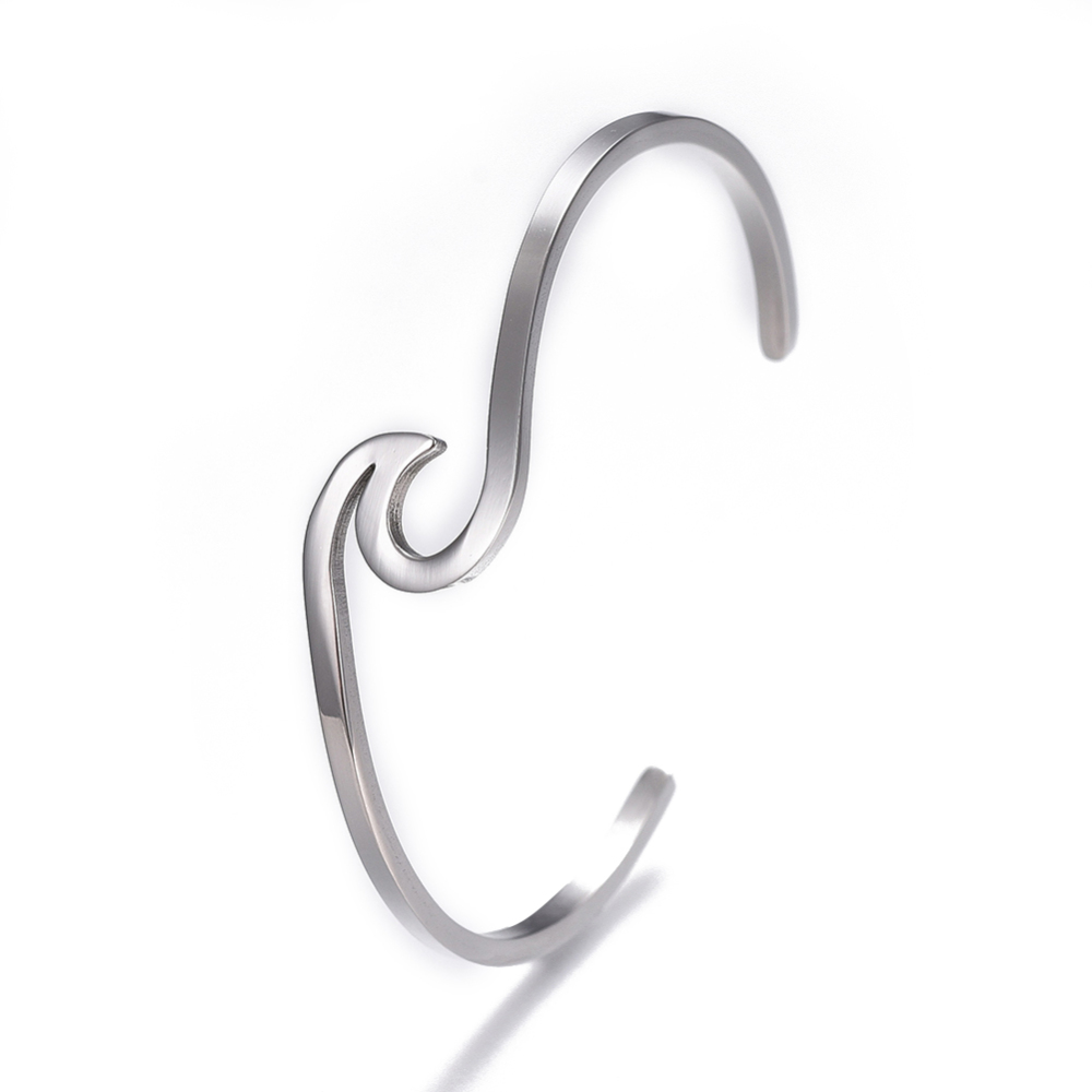 [BJEW-G611-01P] Jonc réglable INOX argenté, vague, 5,6cm