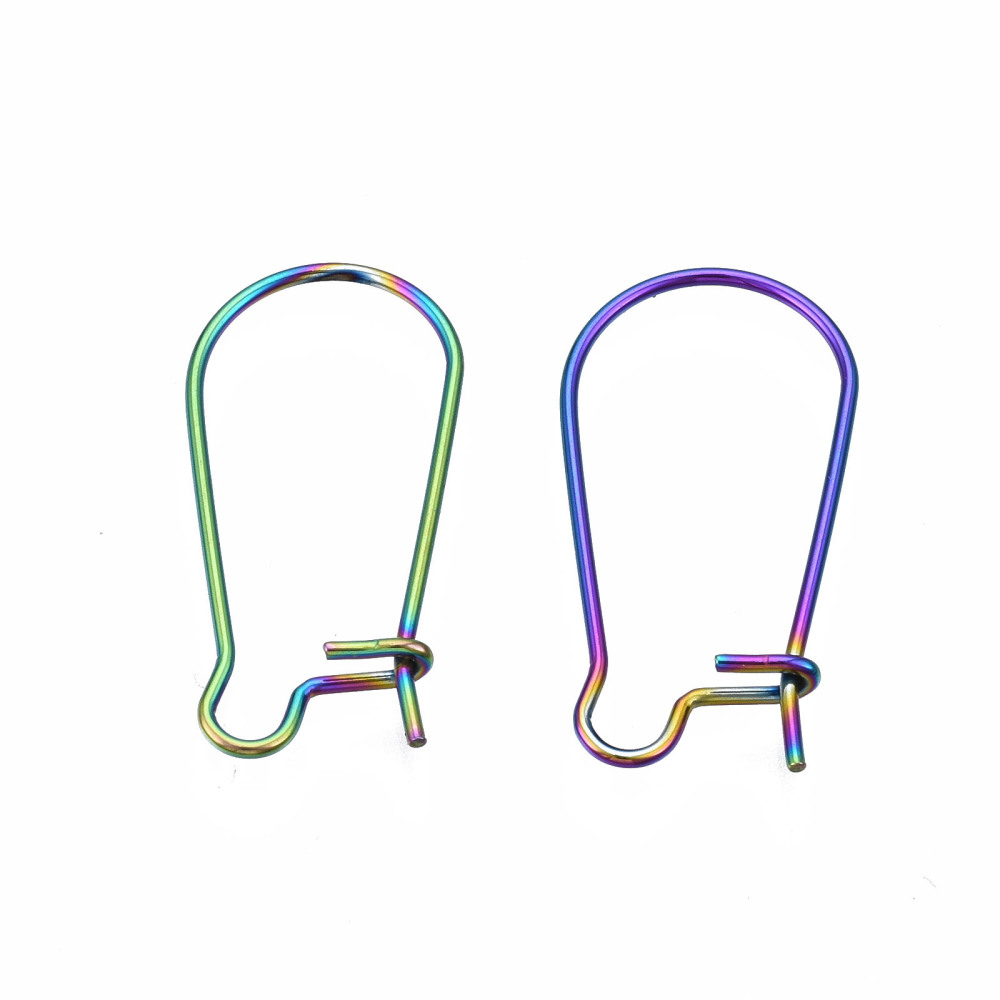 Boucles d'oreilles créoles en INOX, couleur arc en ciel, 21x10x0,7mm, l'unité