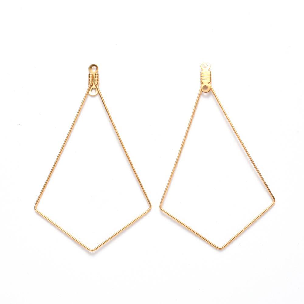 Boucle d'oreille créole INOX doré à suspendre, plaqué or 18k, forme de cerf-volant, 56x34x0,6mm, trou 1mm, l'unité