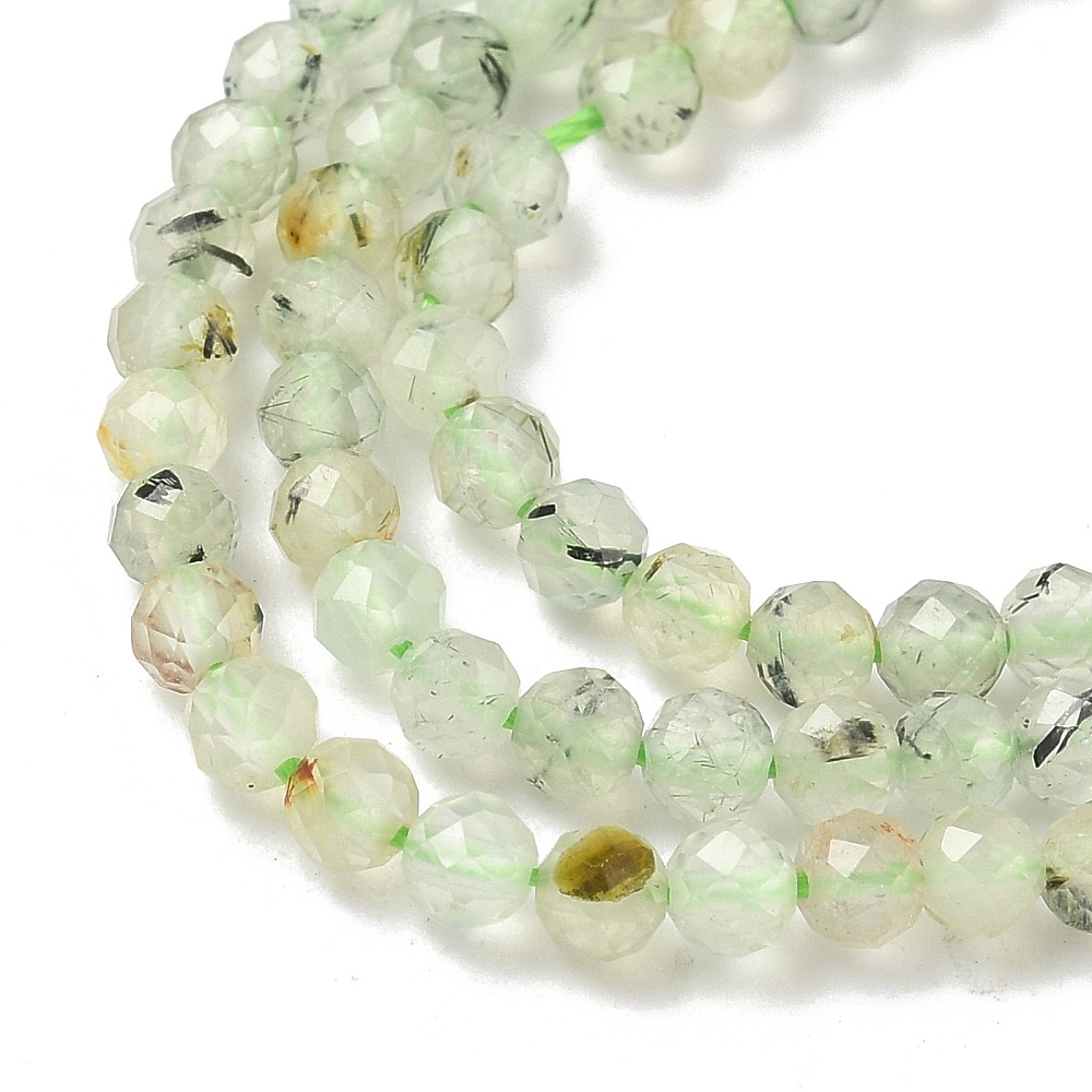 Pierre Préhnite naturelle, ronde à facettes, 3mm, trou 0,8mm, l'unité