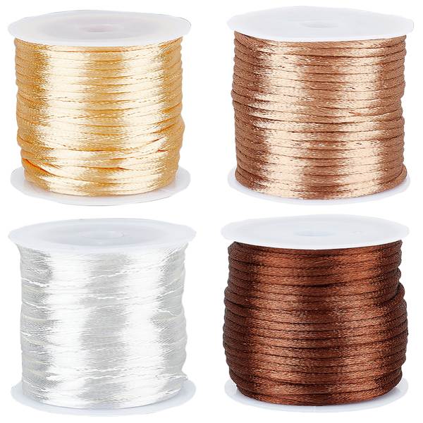 Queue de rat 100% polyester 2mm, couleurs blanc, doré, jaune pâle et marron, paquet de 4 bobines de 10m