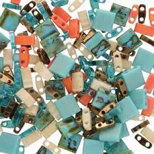 [TLMIX211-TB] Perles Miyuki Tila 5mm, couleur turquoise mixte, tube 7.2gr