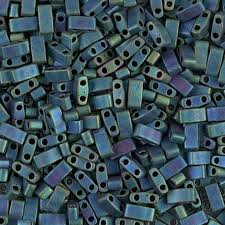 Perles Miyuki 1/2 Tila 5mm, metallic blue green iris, mat, tube 7.8gr