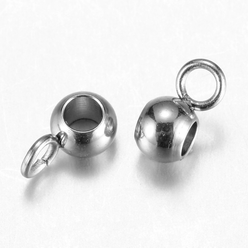 [1673   STAS-G075-11P] Cache noeud INOX argenté, boule avec passe pendentif, 7x3.5x4mm trou 1.5mm