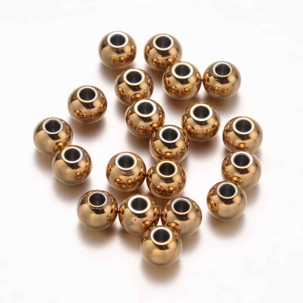 Perle en INOX doré, plaquées ioniquement, boule, diam 8mm, trou 2mm